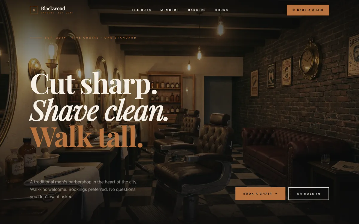 Blackwood Barbers demo website, a barber build