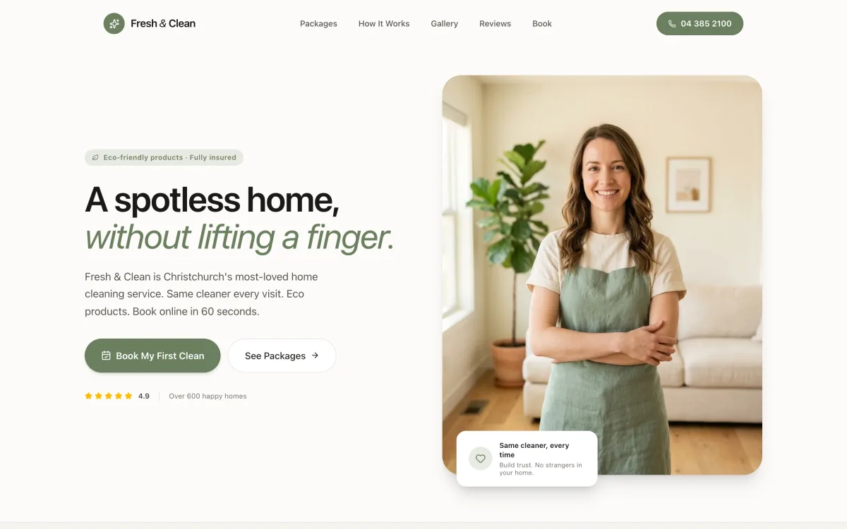 Fresh & Clean demo website, a cleaning build
