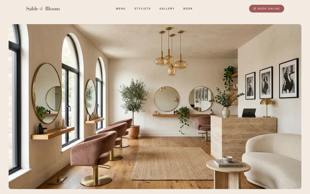 Sable & Bloom demo website, a hair salon build