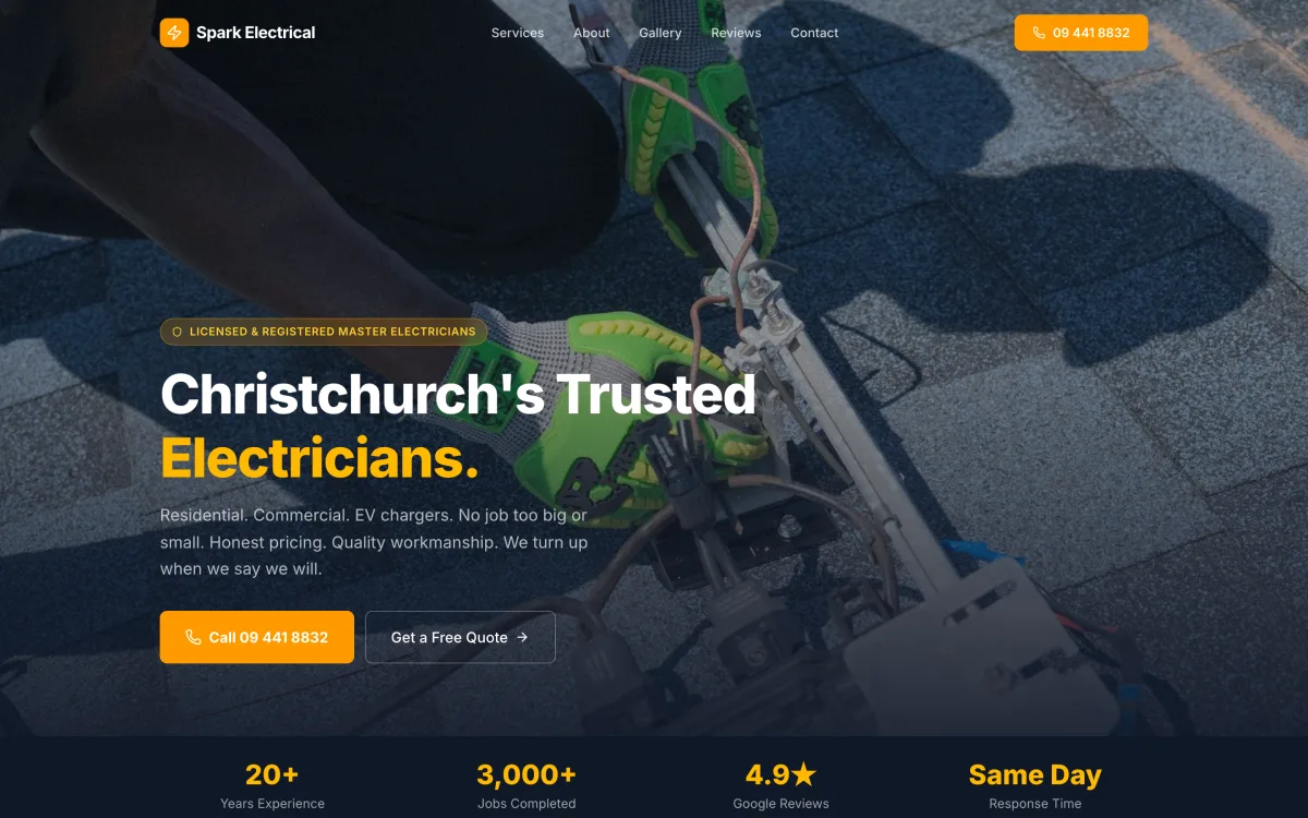 Spark Electrical demo website, a electrical build