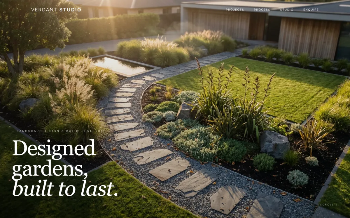 Verdant Studio demo website, a landscaping build