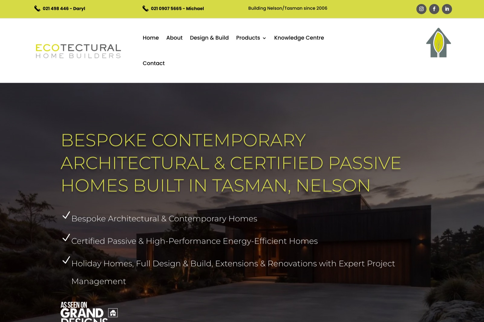 The Ecotectural website homepage, custom home builders for Nelson and Tasman